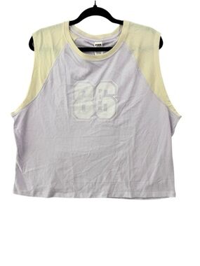 PINK Victoria's Secret Lavender & Cream Sleeveless Crop Tank with '86' Graphic